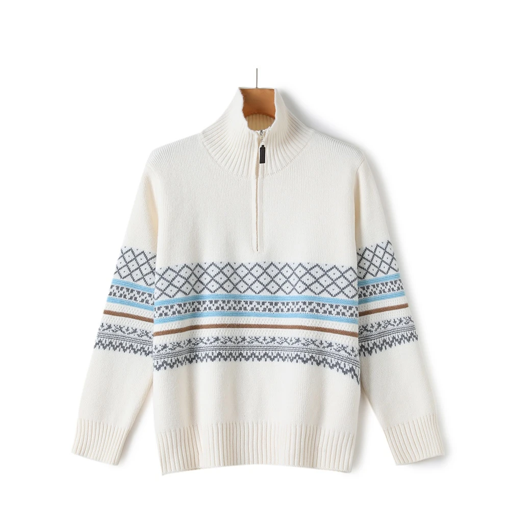 秋冬新款韩版立领半拉链提花工艺针织衫套头毛衣女1239-2