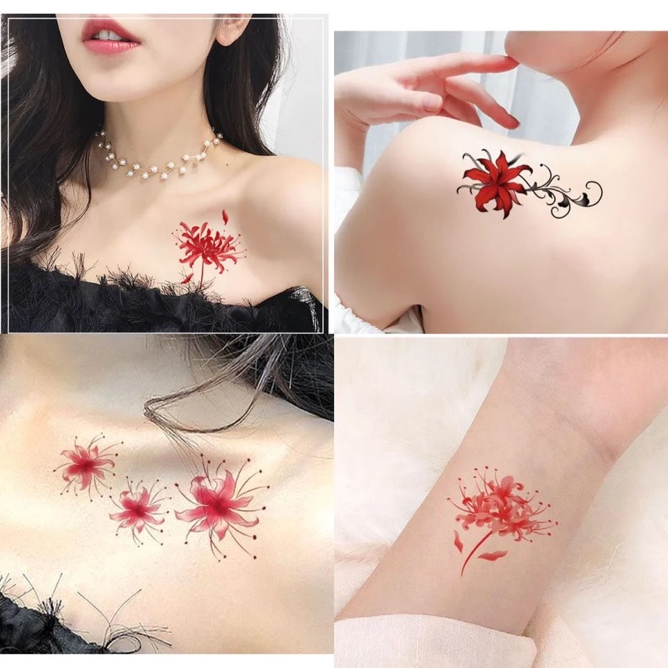 尚暖彼岸花纹身贴曼珠沙华防水女持久韩国小清新可爱性格锁骨花臂