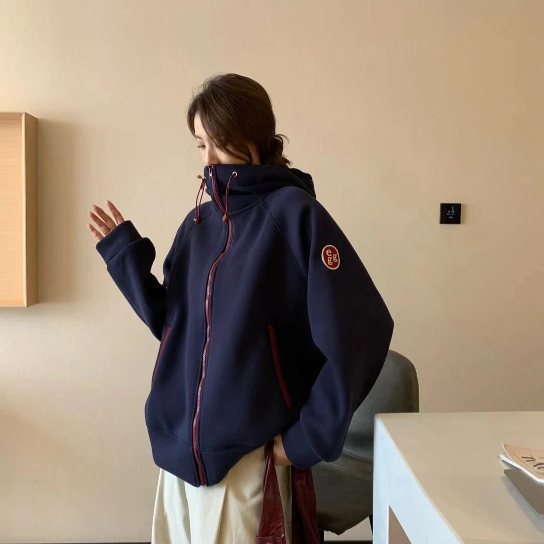 【秋季新款】女士加厚鸡蛋家连帽开衫卫衣外套5153