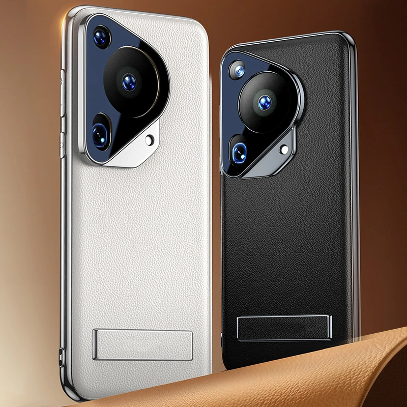 适用华为pura70ultra手机壳真皮支架商务电镀Pro新款全包保护套