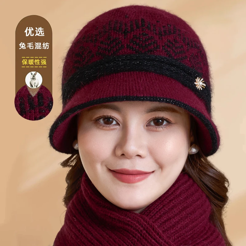新款中老年人帽子女秋冬季老奶奶盆帽针织毛线帽加绒保暖妈妈帽子
