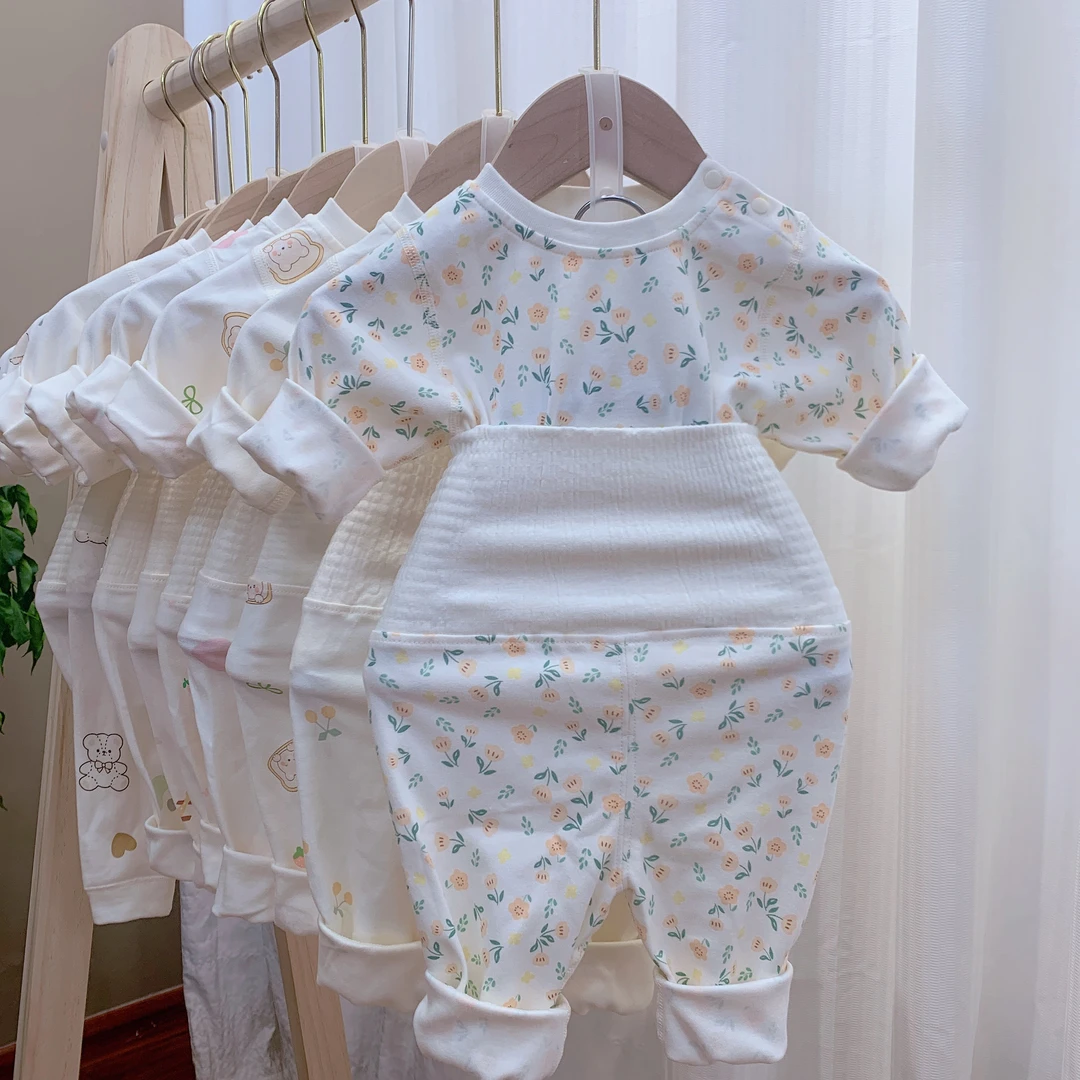爆款春款1133004宝宝纯棉套装四季款婴儿衣服高腰护肚分体秋衣裤
