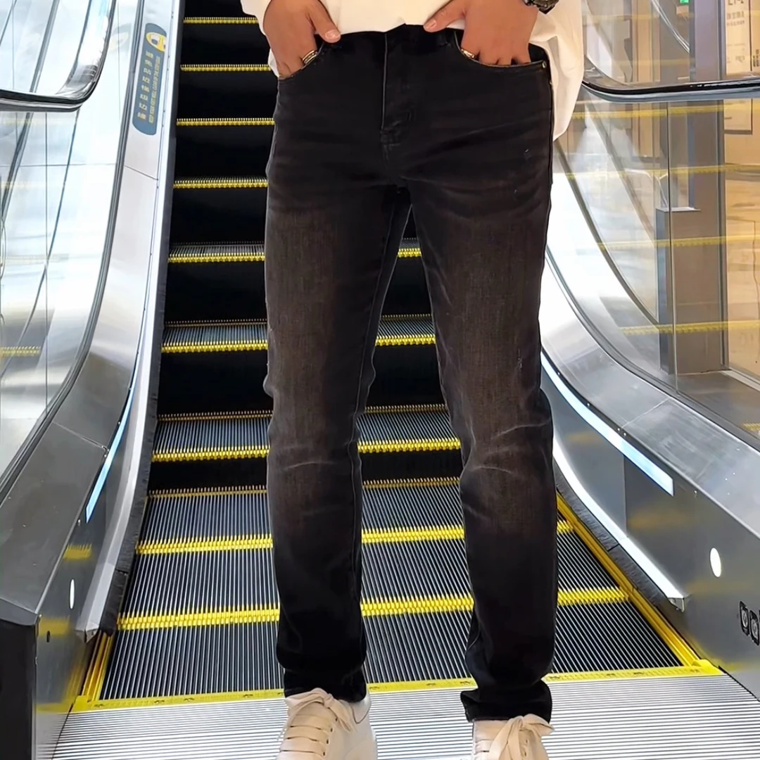 2025春夏新款高端轻奢男士深灰色牛仔裤百搭休闲修身小直筒长裤