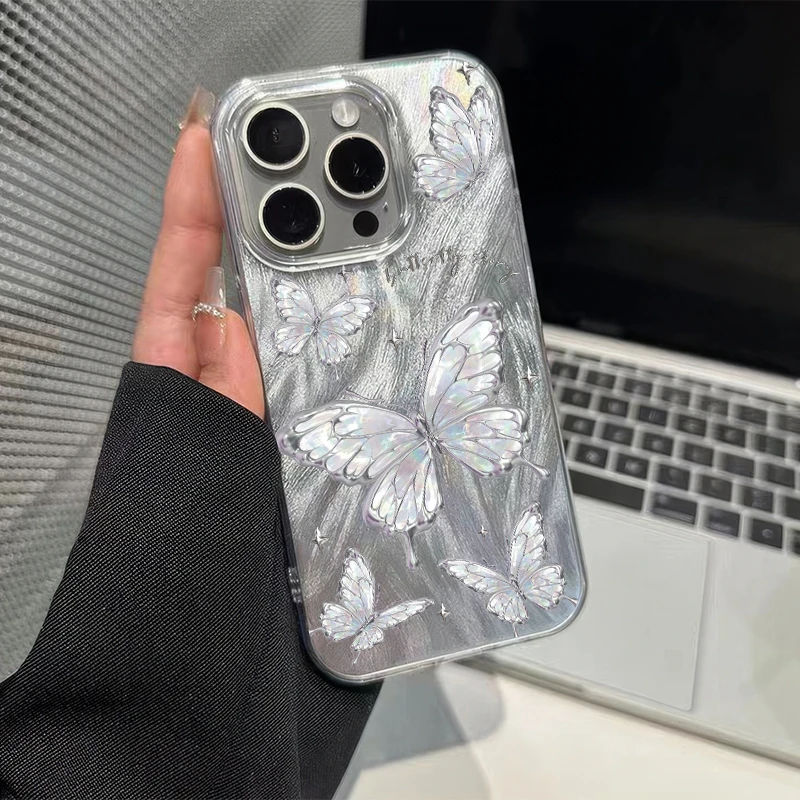 小清新适用iPhone15promaxs手机壳ins风多只蝴蝶苹果13羽纱78plus