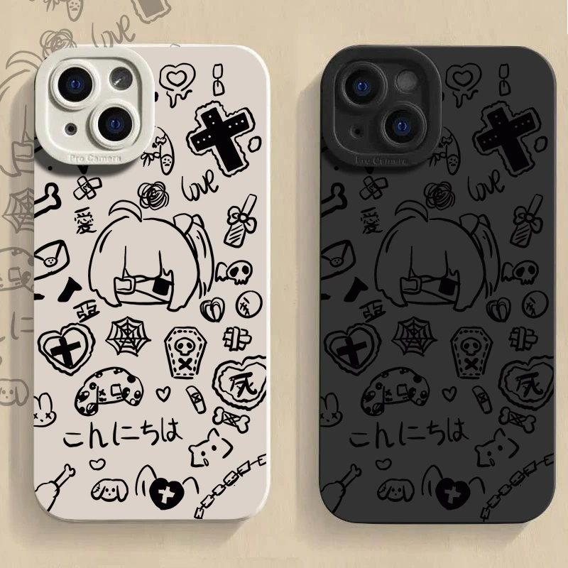 简笔画六花苹果14华为nova10手机壳oppoa1xvivos17适用小米17一加