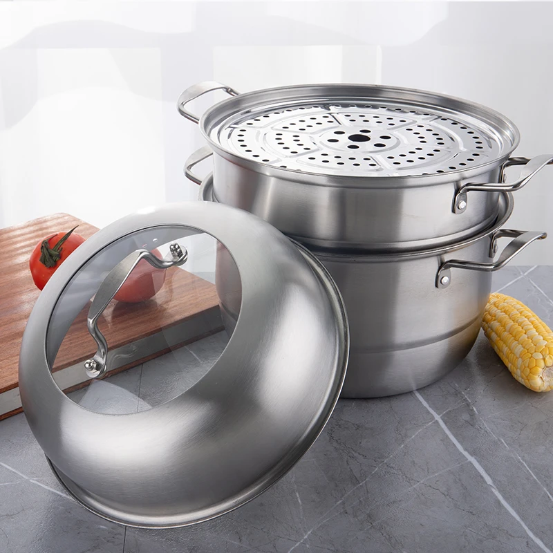 304不锈钢三层家用蒸锅蒸煮炖多用加厚带蒸笼电磁炉汤锅无涂层..