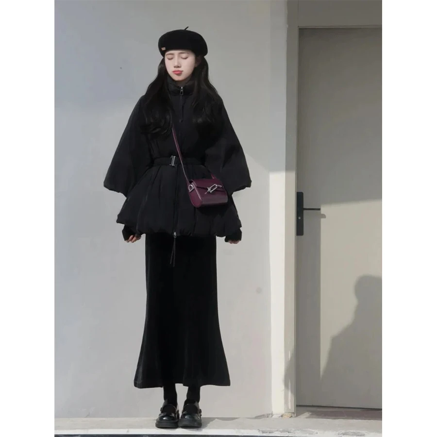 2025年高级感韩系搭配一整套保暖盐系面包服显瘦半身裙收腰两件套