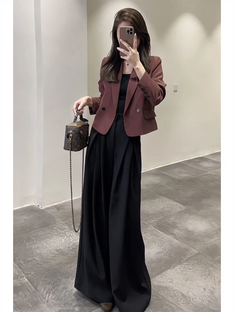 夏季韩系穿搭套装女2025新款气质高级感西装外套高腰阔腿裤两件套