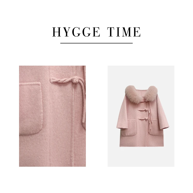 【幸夷 】【现货】女童大衣2024新款时尚百搭双面呢呢子狐狸毛外套