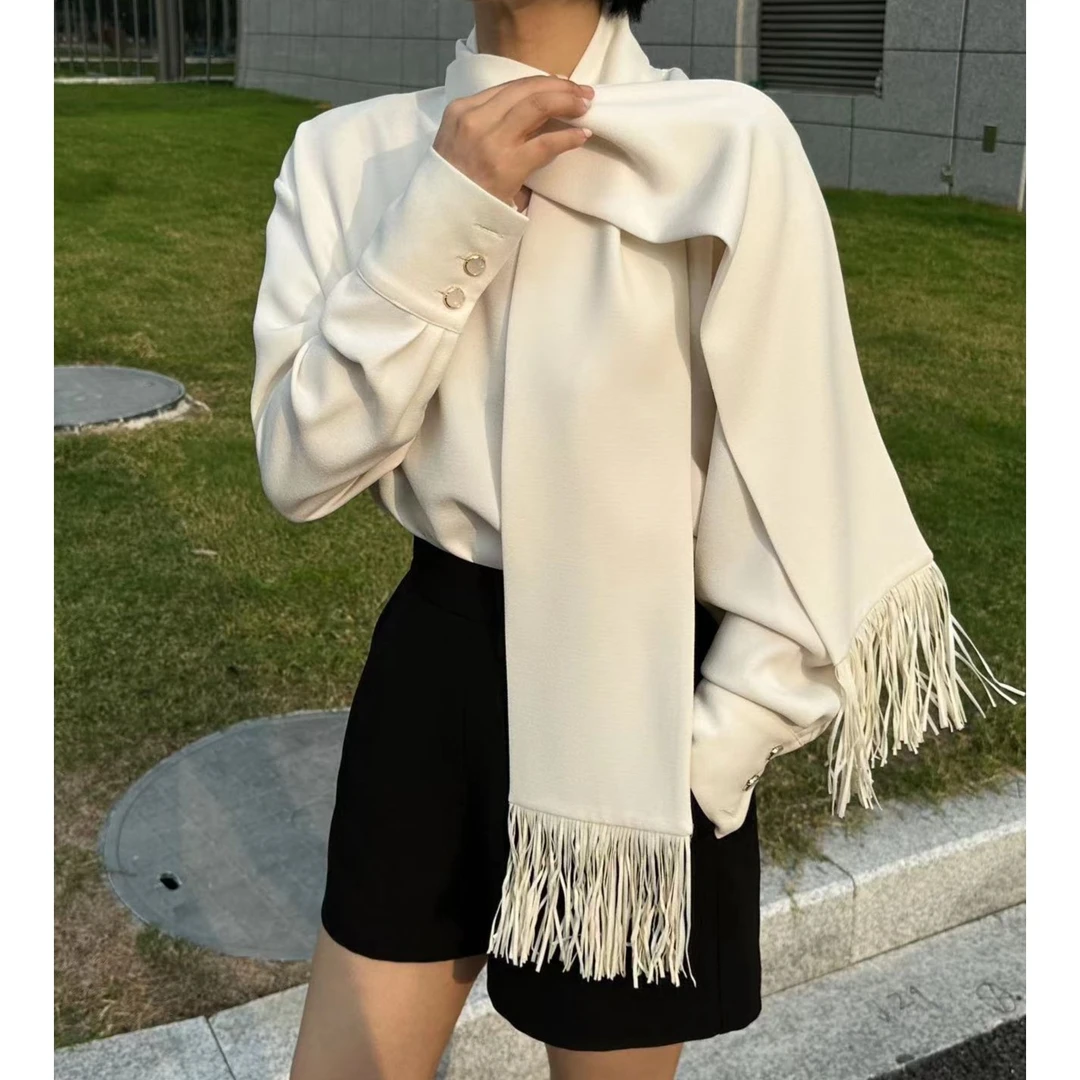 【随风】凹造型内搭外穿原创小众设计 围巾领宽松V领套头上衣