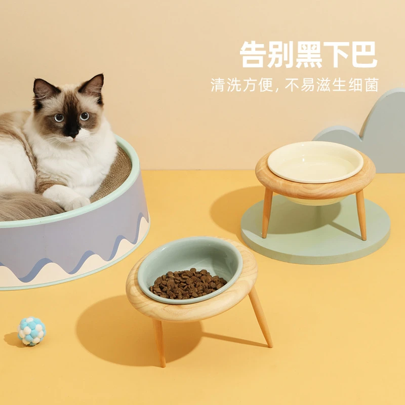 陶瓷猫碗猫咪食盆高脚猫粮碗狗碗保护颈椎饮水碗宠物用品狗狗粮盆