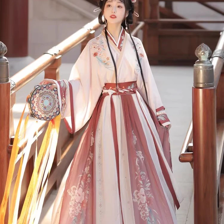 原创正品【花间翎】晋制汉服女中国风绣花交领齐腰襦裙日常古装