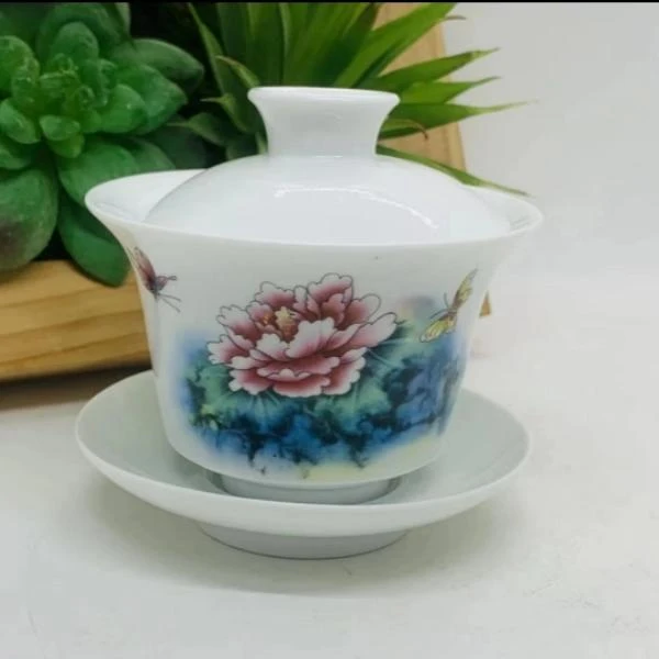 手工高档牡丹福利盖碗