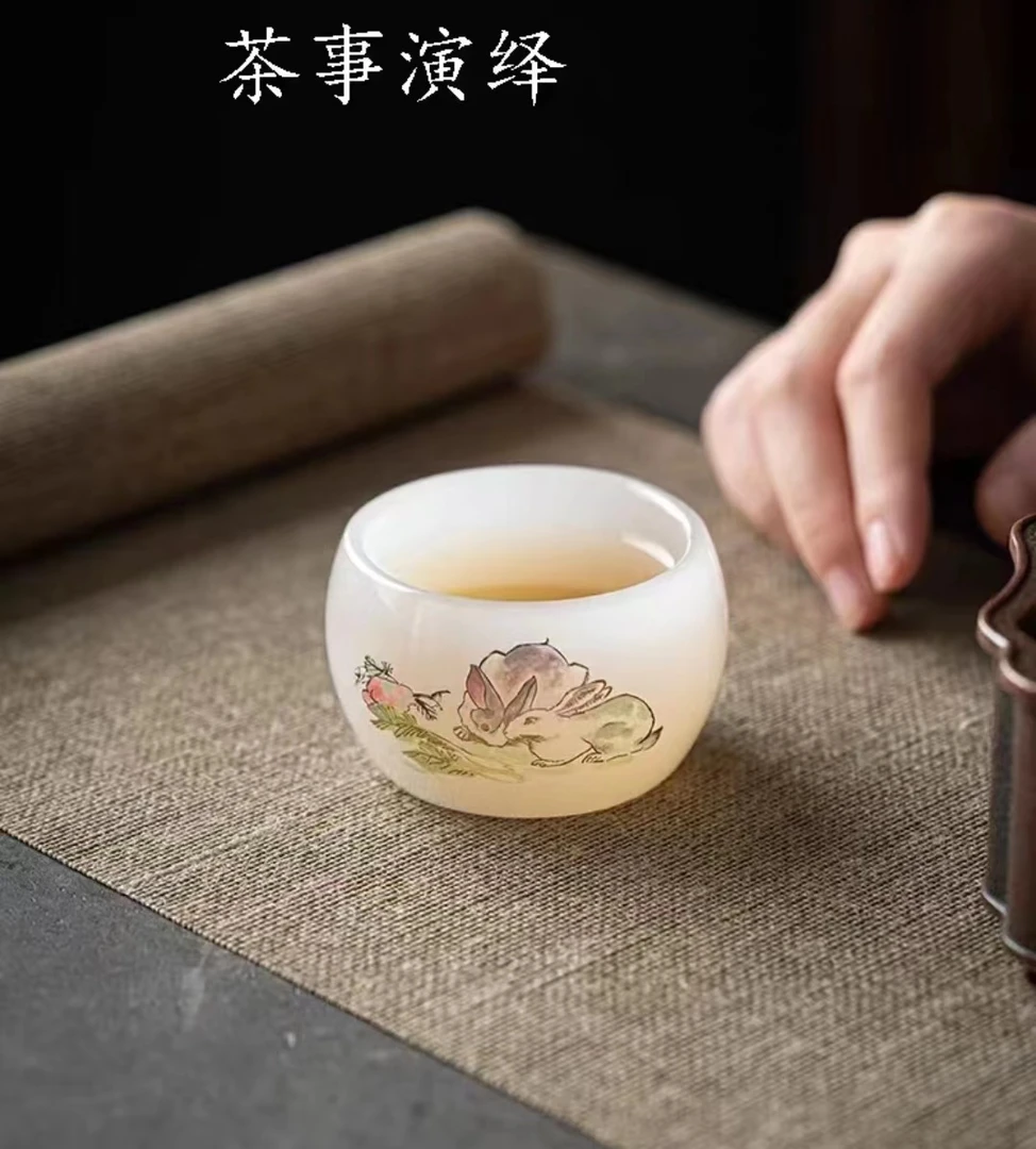 琉璃家用主人杯创意兔子图案高档家用简约禅定杯品茗闻香功夫茶具