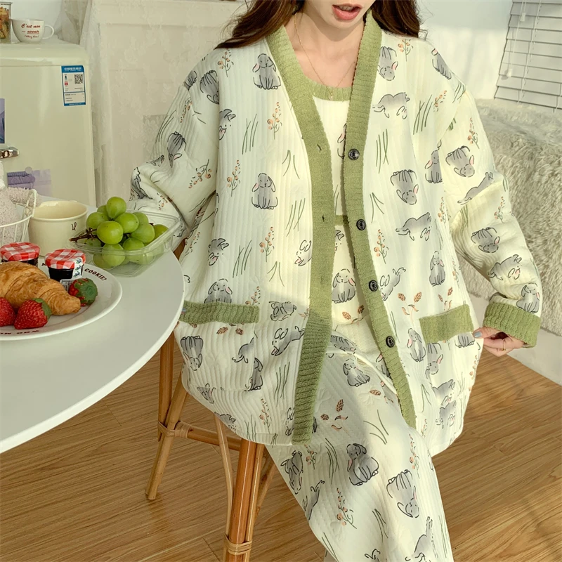 秋冬10-4月份大码孕妇睡衣空气棉加厚夹层喂奶月子服可外穿哺乳衣