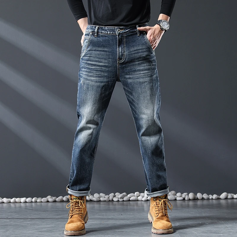 秋季高端大码男装牛仔裤胖人加肥加大弹力修身直筒长裤肥佬特大号