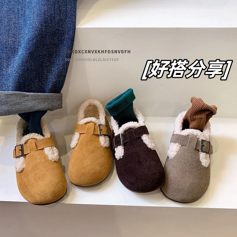 儿童保暖勃肯鞋秋冬软底男宝宝豆豆鞋女童加绒棉鞋冬时尚情侣外穿