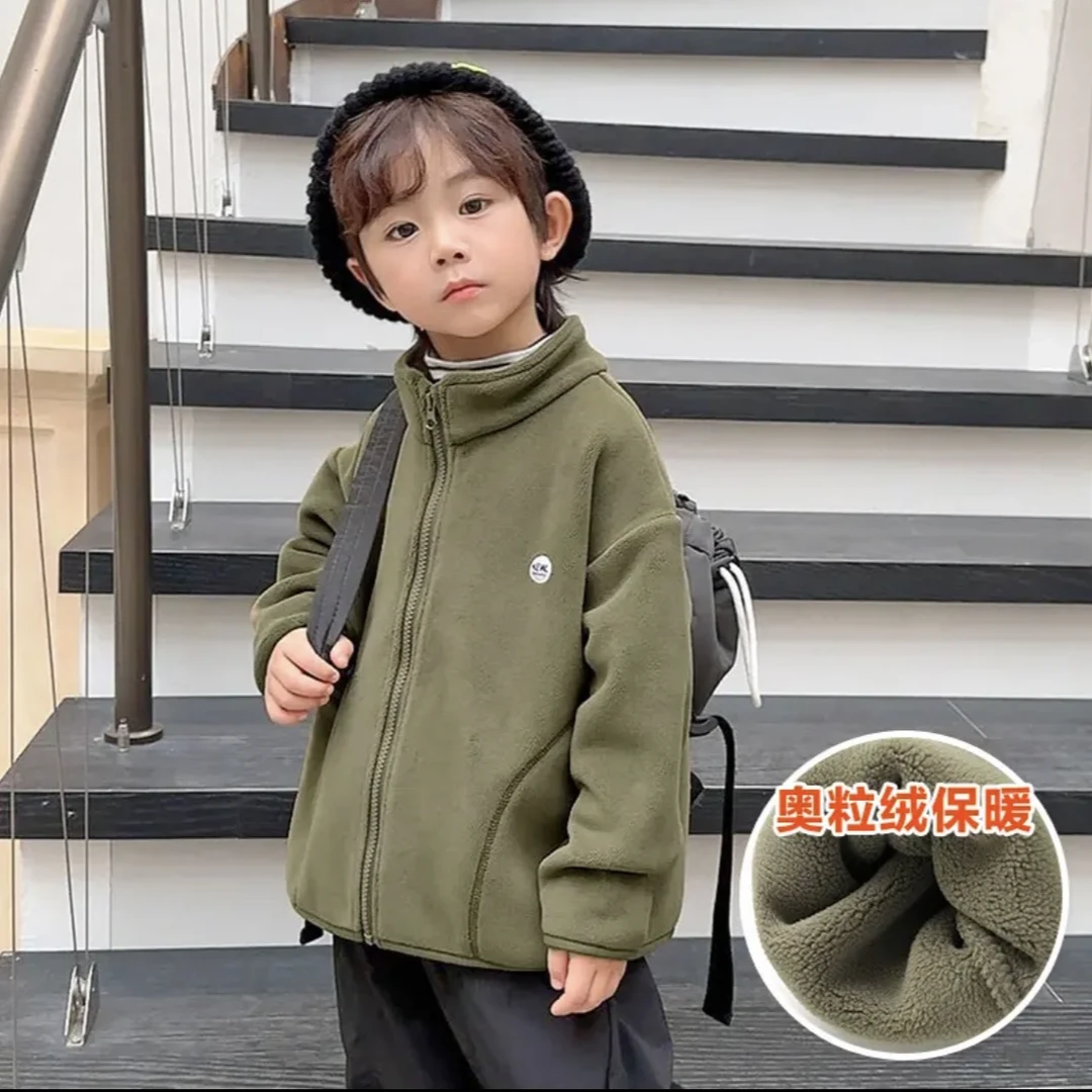 儿童韩版奥粒绒外套秋冬新款宝宝女童小男孩中大童抓绒摇粒绒加绒