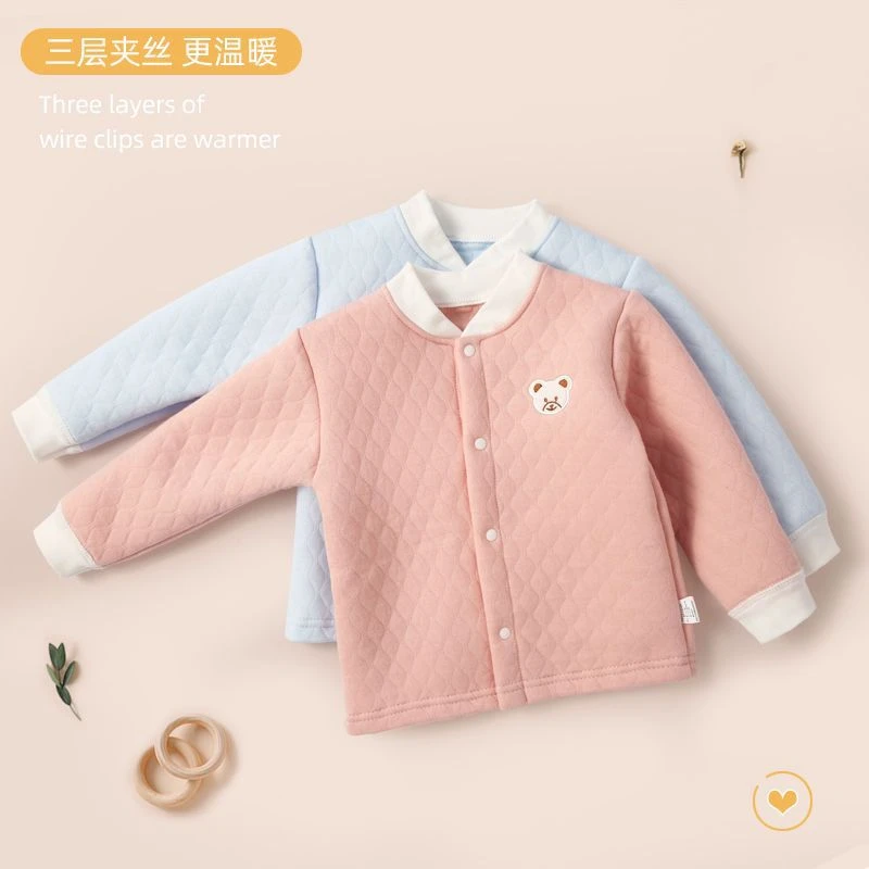 儿童保暖秋衣秋裤套装秋冬季婴儿衣服加厚空气棉宝宝开胸夹棉内衣