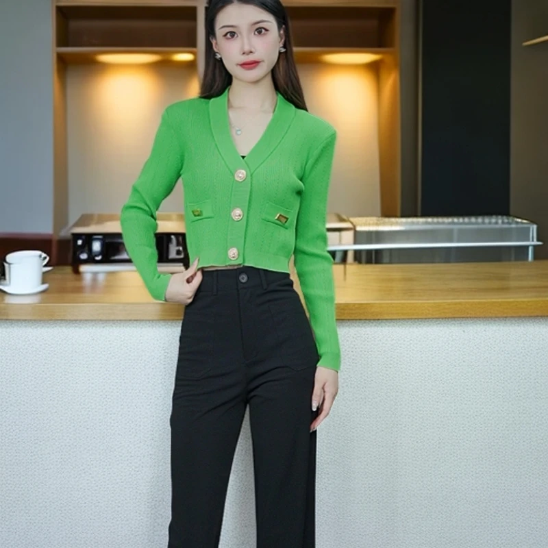 轻奢重工小香风针织开衫短外套女秋装别致精致纯色修身短款上衣潮