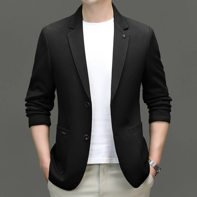 新款男士针织弹力休闲西服男韩版修身潮流商务男装春季西装外套男