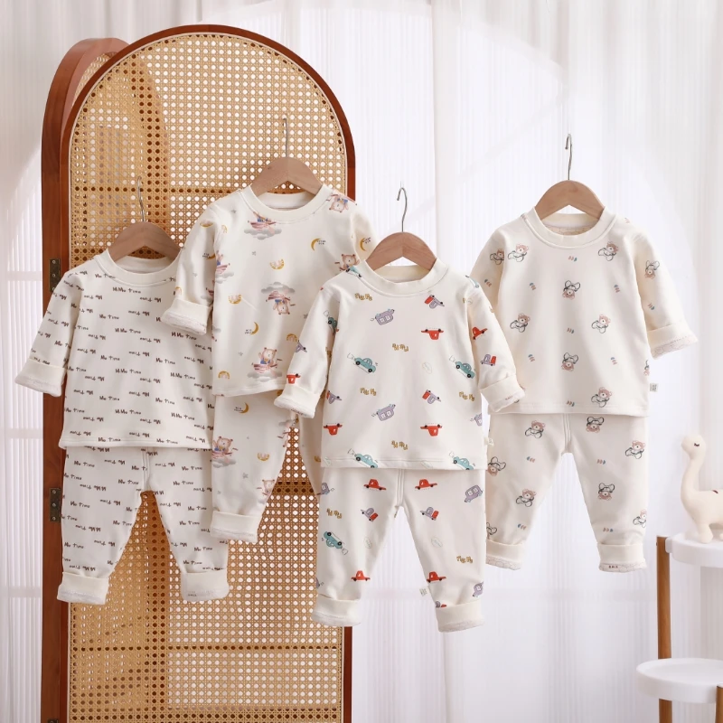 平腰【双层#温感#高品质羽绒蚕丝保暖套装】儿童加厚秋冬保暖套装