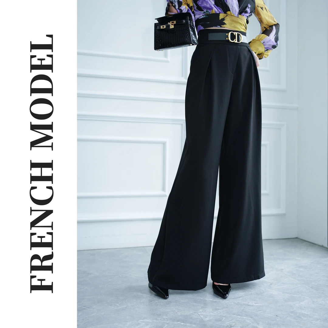 法模FRENCH MODEL. 黑色高腰西装阔腿裤女装休闲直筒长裤40860183