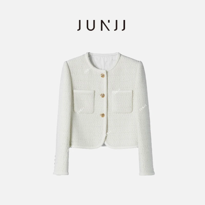 JUNJJ【月光漫步合集】明星同款2024年秋季女士小香风休闲圆领外套