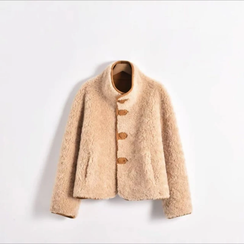 JUNJJ【香香珐琅】秋冬海宁两面穿皮毛一体美拉德色系保暖毛绒外套