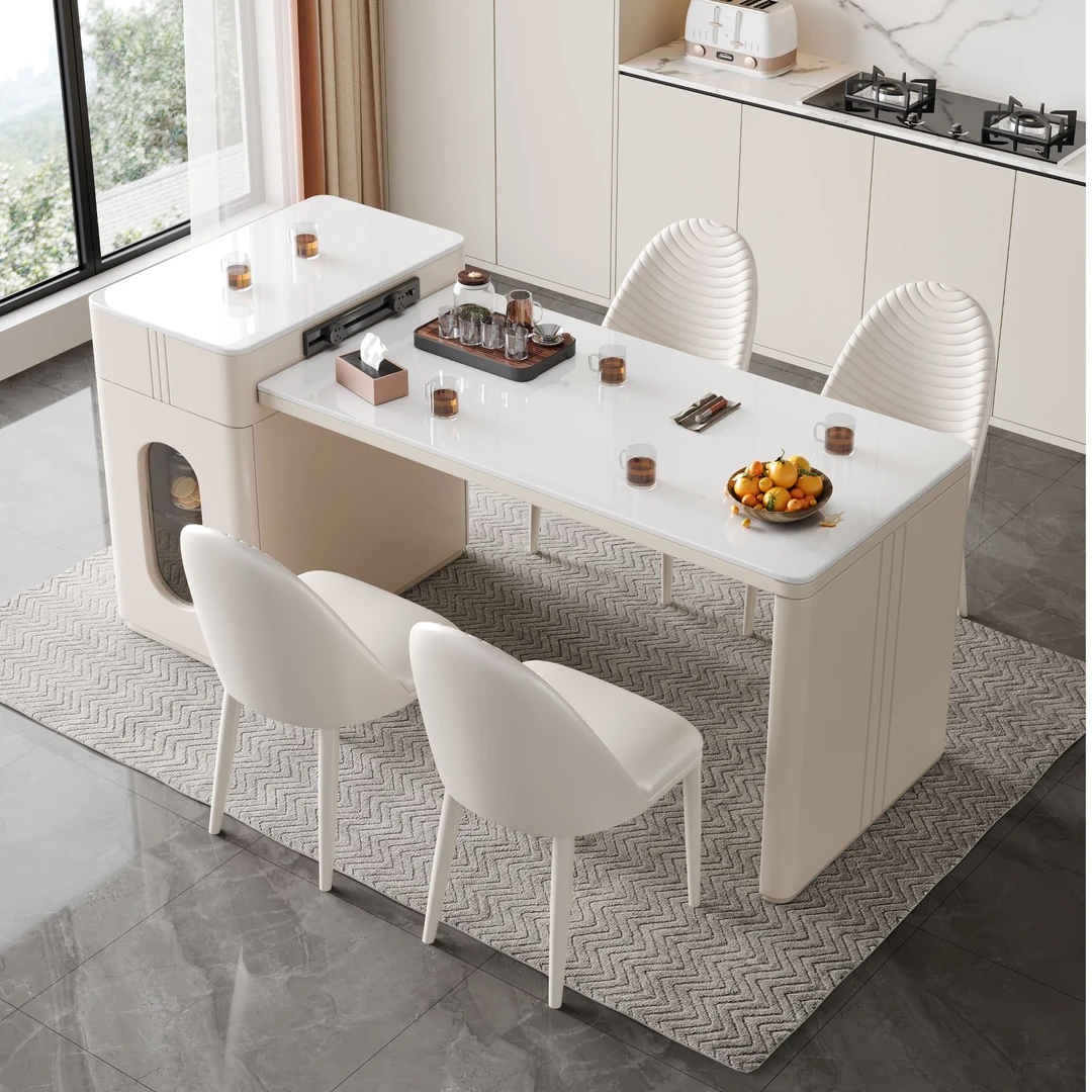 小户型小尺寸1米1.2米1.4米现代简约岩板岛台餐桌一体可伸缩家用