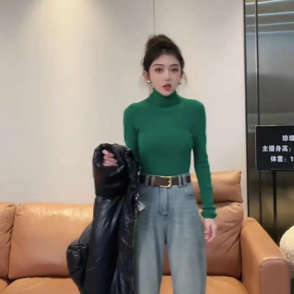 【珍珠定制】K10 绿意盎然~高领打底毛衣 奶呼减龄百搭秋冬 K10005