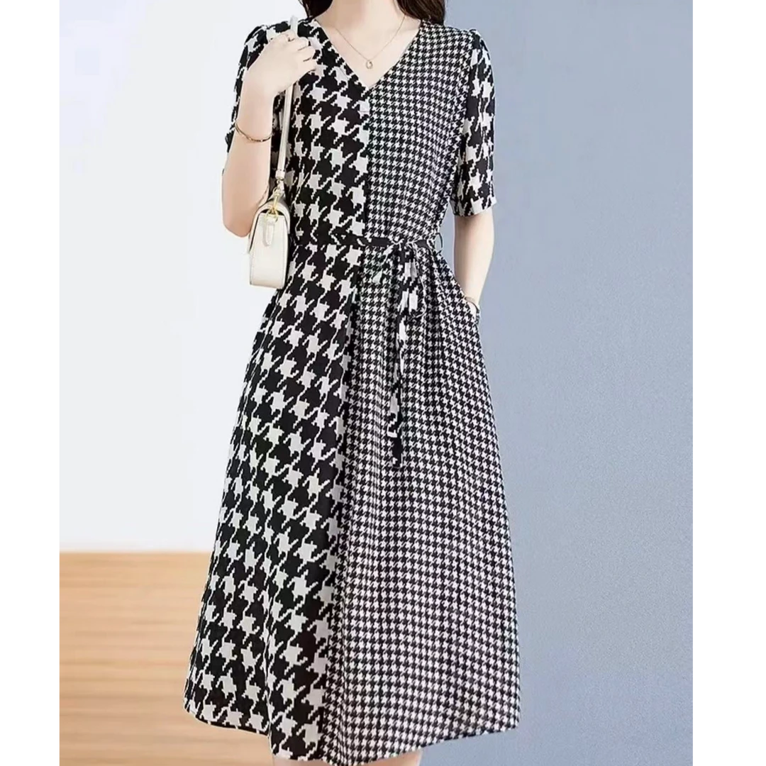 （001-200）贵妇宽松连衣裙气质长袖针织时尚休闲女士印花优雅