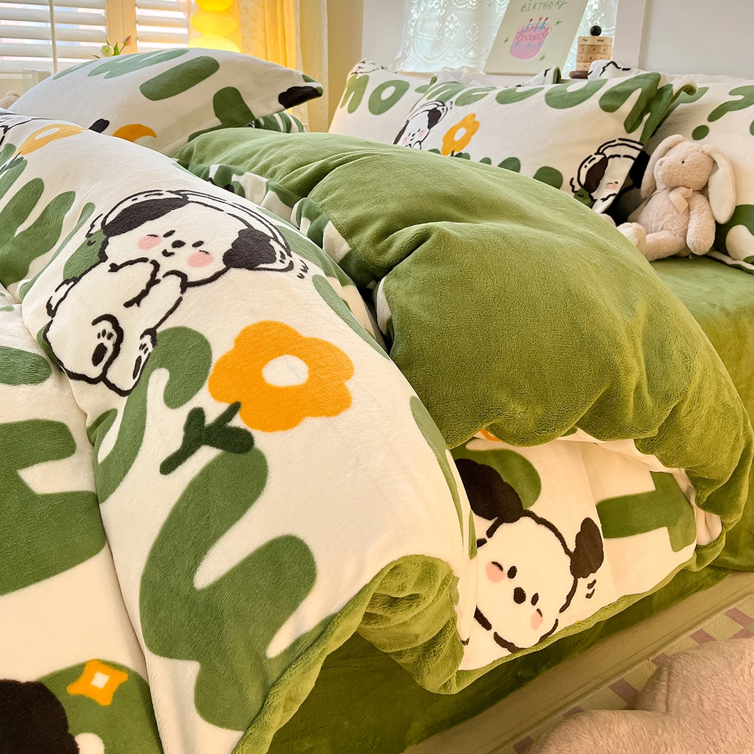 冬季牛奶绒床上四件套双面加绒加厚珊瑚绒被套法兰绒床单人三件套