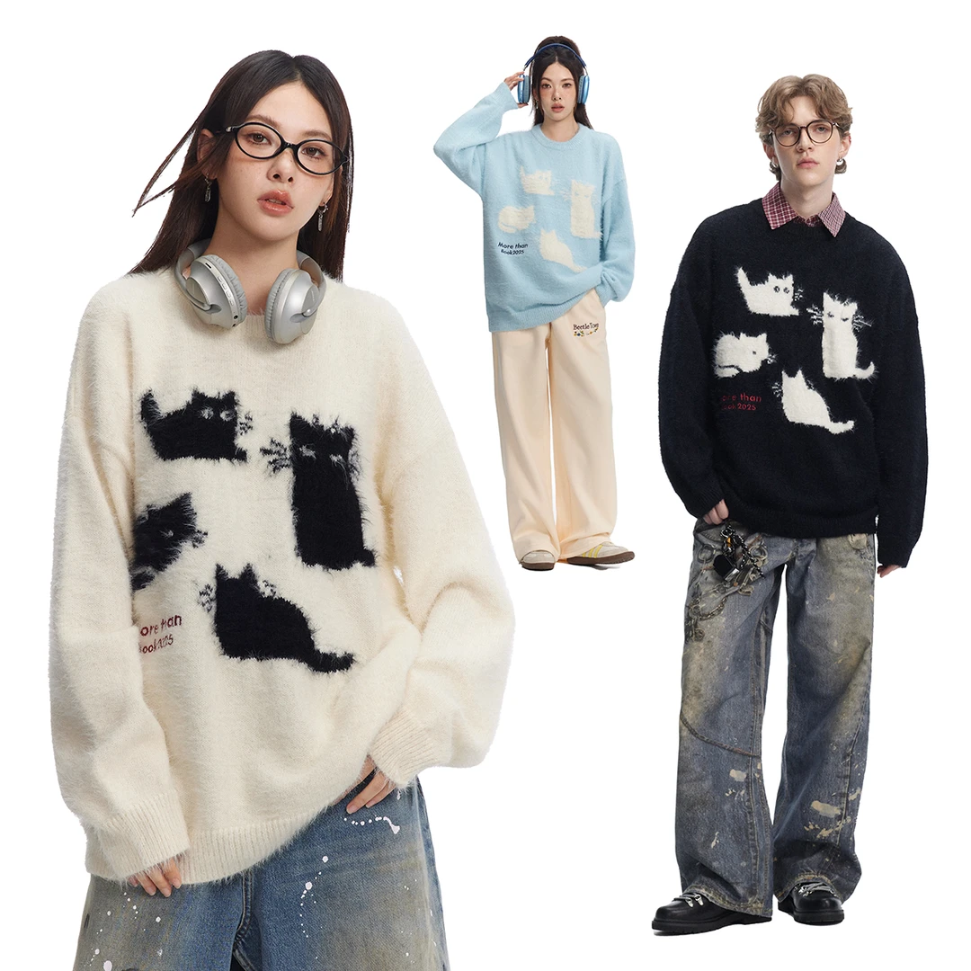 ZEXO冬季新款仿貂毛慵懒可爱猫咪提花字母绣花圆领毛衣 ZEM817