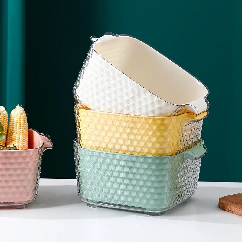 双层蔬菜洗菜盆沥水篮厨房家用塑料水果盘客厅滤水菜篓淘洗篮子