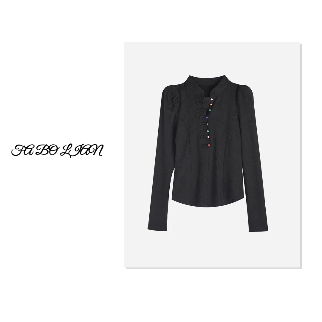 FABOLIAN -‘’中国风立领彩色排扣洋气显瘦百搭衬衫上衣F110802