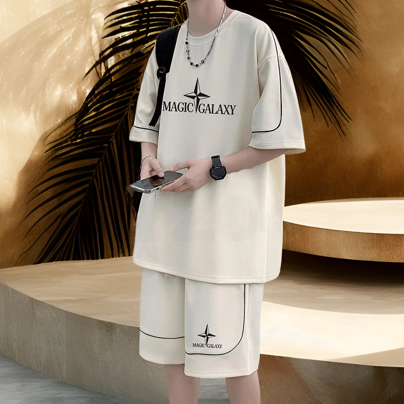 男生酷帅夏季青少年ins运动套装T恤短裤休闲两件套宽松潮牌潮流