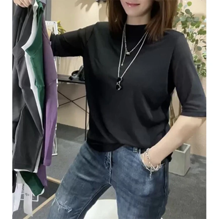 欧洲站2025年新款小衫薄款女短袖宽松大码上衣潮T恤遮肉显瘦时尚