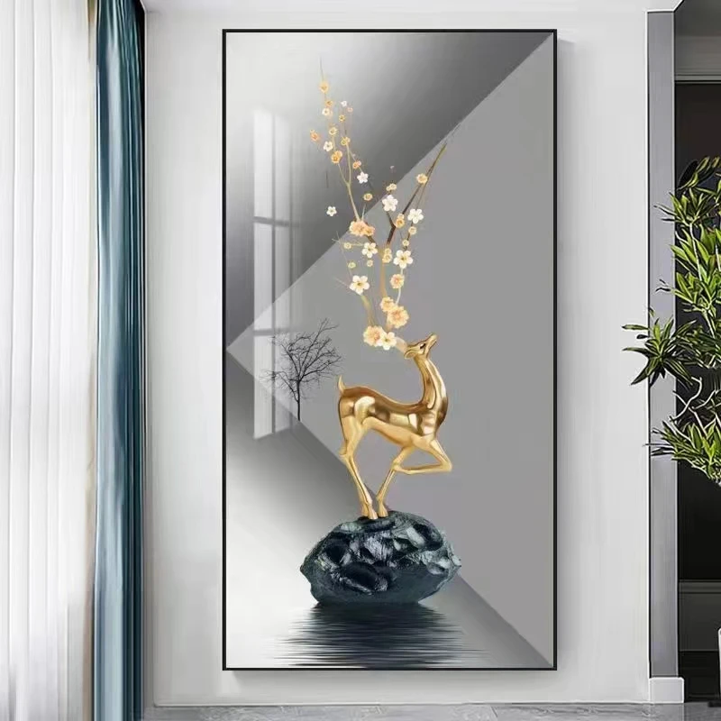 【大格】玄关画简约现代金鹿磐石十字绣27色满绣无勾边