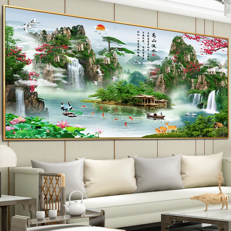 【大格】大格高山流水流水生财中国风刺绣十字绣63色满绣有勾边