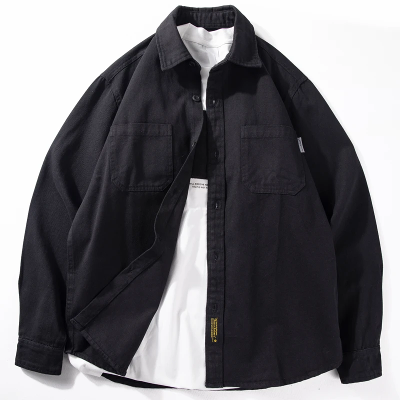 衬衫男外穿春秋款纯棉宽松衬衣高街潮流痞帅有型百搭休闲工装外套