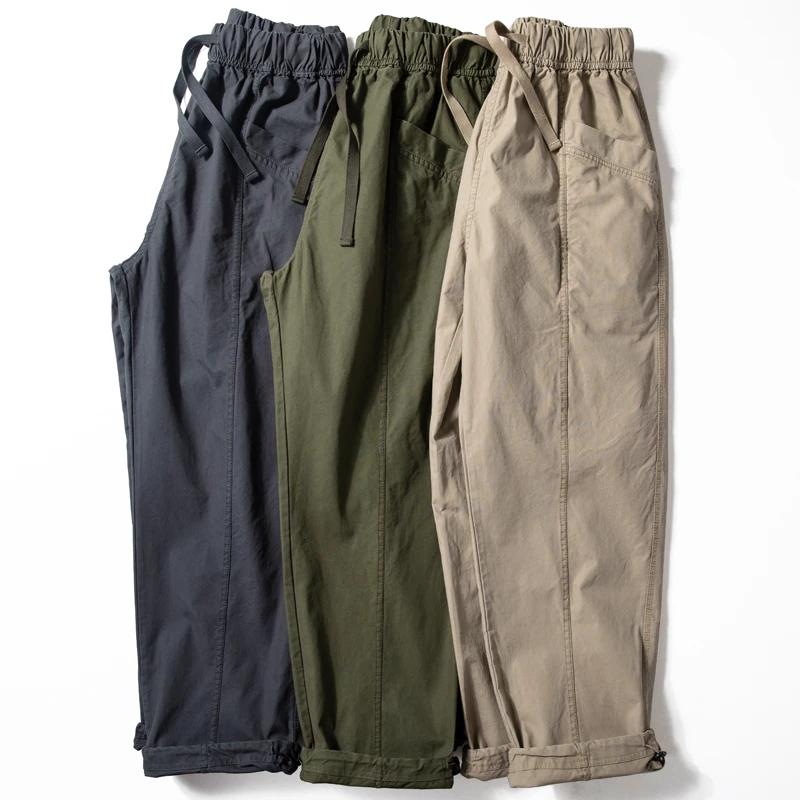 工装裤男春秋新款日系潮牌长裤裤脚可收水洗纯棉直筒宽松休闲裤子