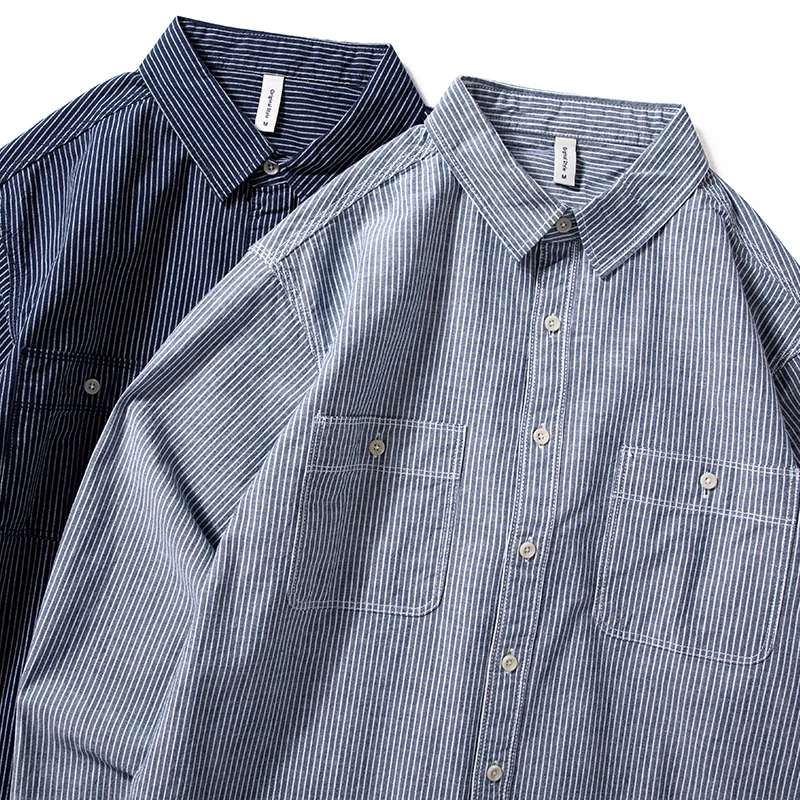 衬衣男长袖2024新款经典文艺条纹上衣日系休闲春秋季宽松薄款外套