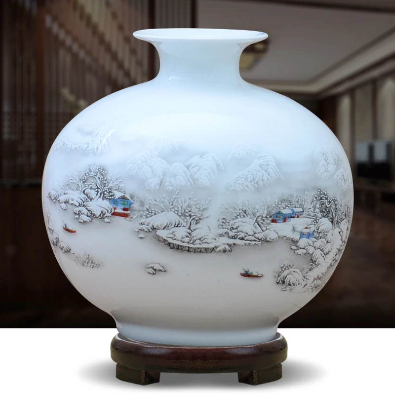 景德镇陶瓷器花瓶客厅插花创意现代式博古架石榴工艺装饰品