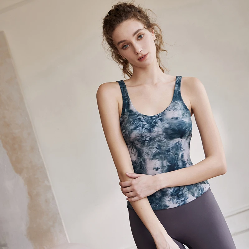 9828B-瑜伽背心女扎染印花健身服外穿跑步训练防震聚胧运动上衣
