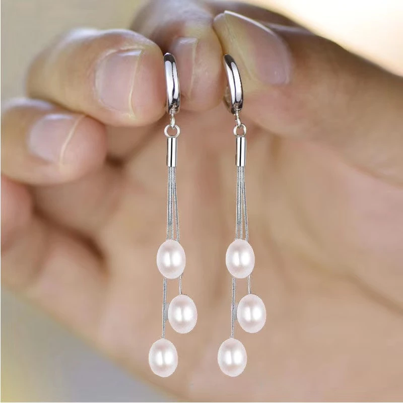 长款显瘦天然珍珠耳环女s925银气质高级感百搭适合圆脸耳饰