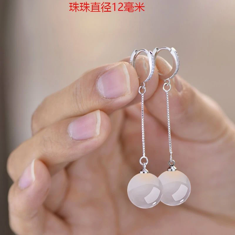 天然玛瑙925纯银耳扣女长款流苏显瘦耳环气质百搭耳坠耳圈耳饰