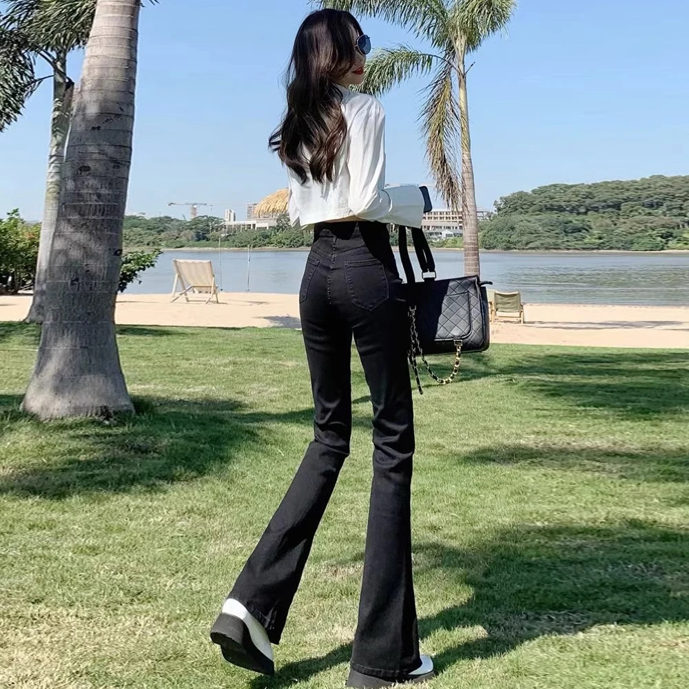 黑色微喇牛仔裤女2025年秋季新款小个子加绒马蹄裤高腰显瘦喇叭裤