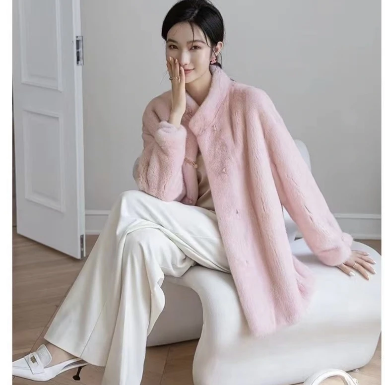 新款雪兰貂仿水貂毛盘扣时尚百搭外套冬季大衣气质设计师女士网红