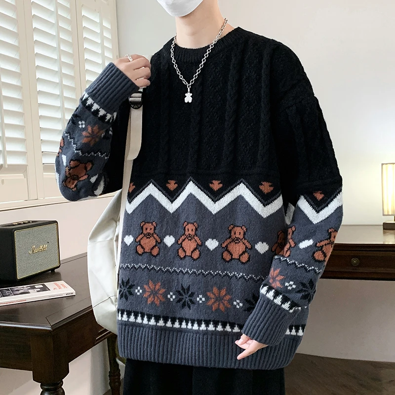 迈特优圆领毛衣男秋冬新款宽松潮流百搭保暖毛衣 6959